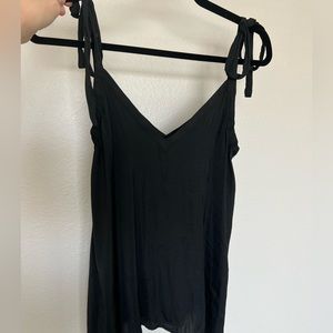 Black silky blouse with tie detail